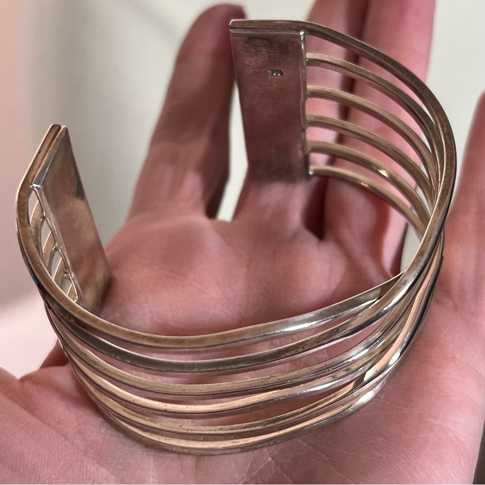 Sterling Silver .925 Modernist Art Deco minimalist Heavy Wide Cuff Bracelet - Picture 15 of 17